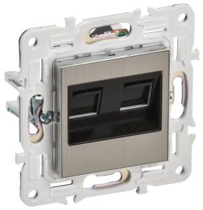 Розетка компьютерная RJ45 2-местная IEK Skandy SK-K20-2-K50 никель