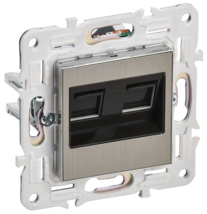 Розетка компьютерная RJ45 2-местная IEK Skandy SK-K20-2-K50 никель