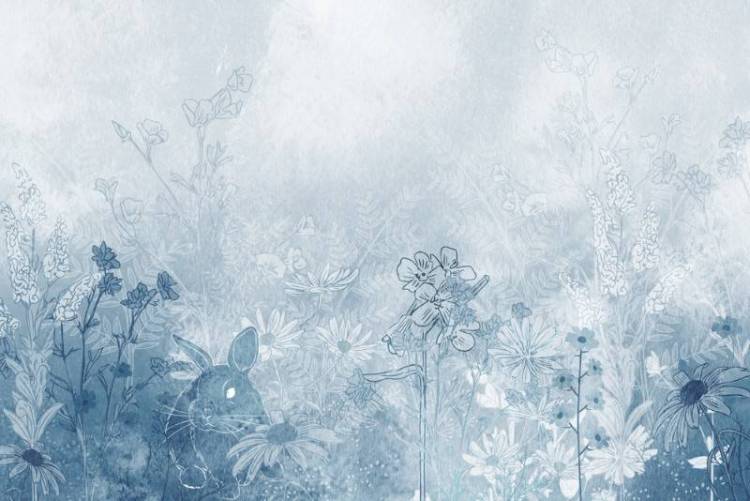 3D Фотообои Artegrafico «Светлый заяц в поле в холодных тонах» HRB-058 акварель