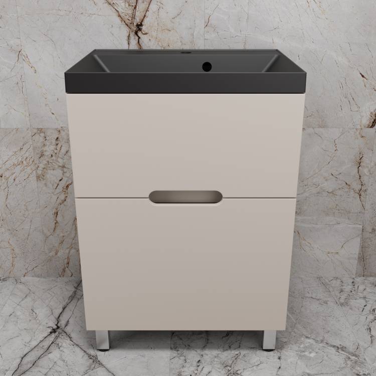 Тумба с раковиной Style Line Матис 60 напольная, крем, раковина антрацит, 82x60x45
