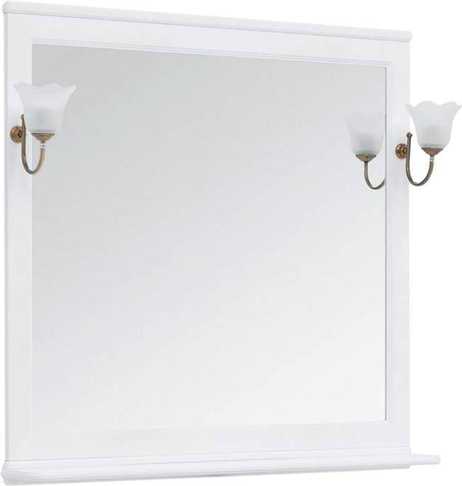 Зеркало Aquanet Валенса 105 белое, основа светильника бронза, с полкой