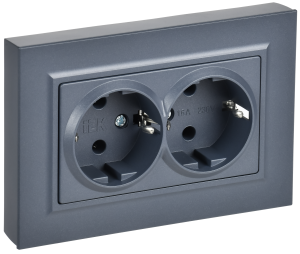Розетка 2-местная с заземлением IEK Brite BR-R27-16-K35-F маренго