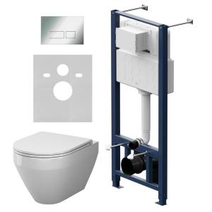 Унитаз с инсталляцией Am.Pm Spirit V2.0 IS47051.701900 безободковый, сиденье микролифт, кнопка хром глянцевый