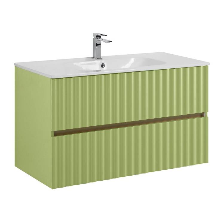 Тумба с раковиной Art&Max Elegant с подсветкой ручек, Мята, 58.5x100