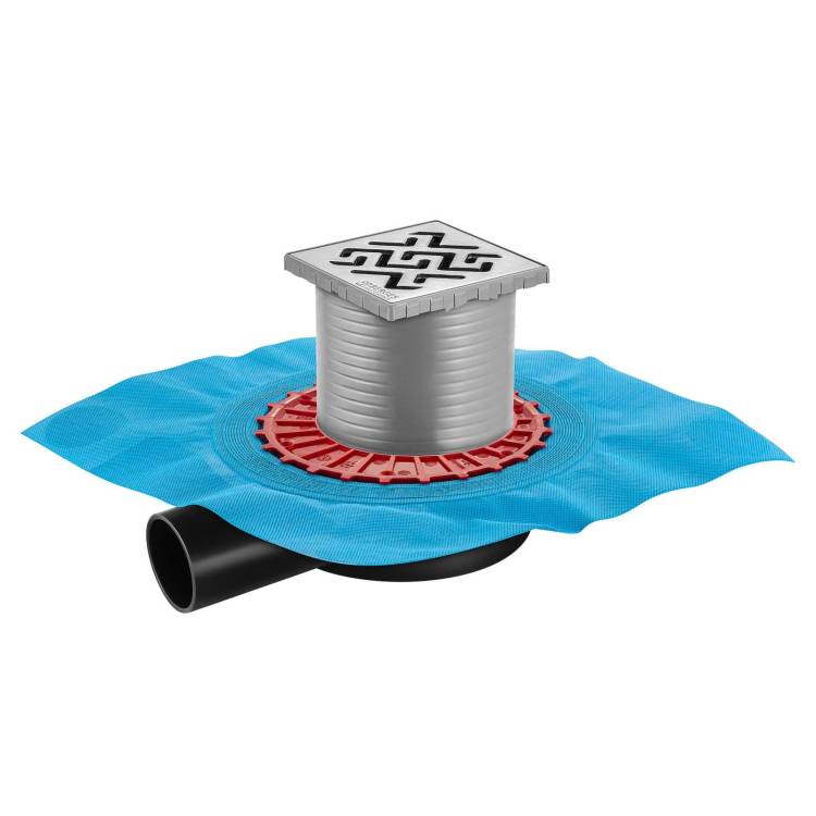 Душевой трап Berges Wasserhaus Zentrum Antik 90364 100х100, матовый хром, выпуск боковой