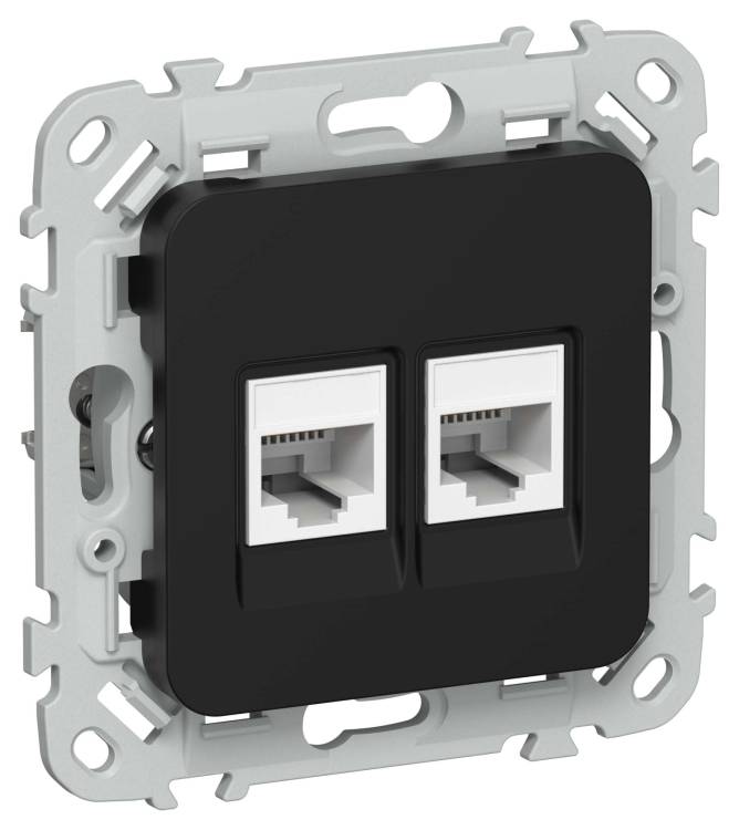 Розетка компьютерная RJ45 2-местная IEK Flite FI-K22-2-K02 черный