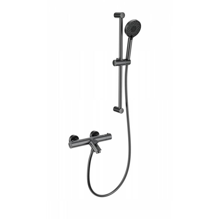 Смеситель для ванны Wonzon & Woghand WW-C2002-A-BGG термостатический, с душевым гарнитуром, темный графит