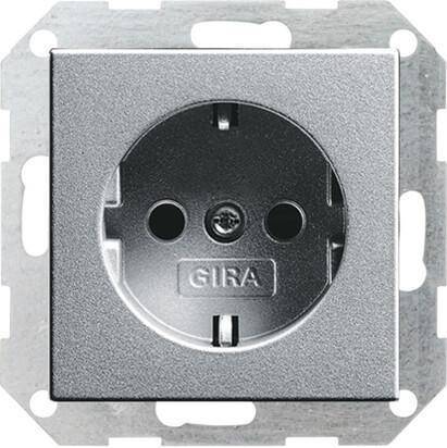 Розетка Gira System 55 Schuko с/з 16A 250V безвинтовой зажим алюминий 046626