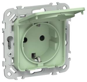 Розетка 1-местная с заземлением, шторками и крышкой IEK Flite FI-R16-16-1-44-K93 фисташковый