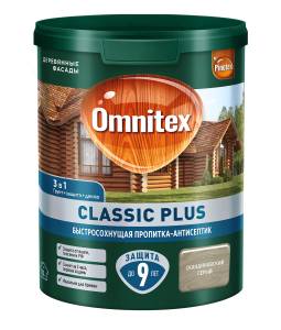 Пропитка декоративная для защиты древесины Omnitex Classic Plus скандинавский серый 0.9 л