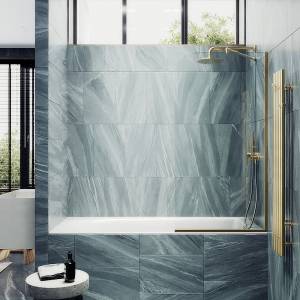 Шторка на ванну MaybahGlass MGV-131-3у стекло прозрачное, профиль золото, 1400x340