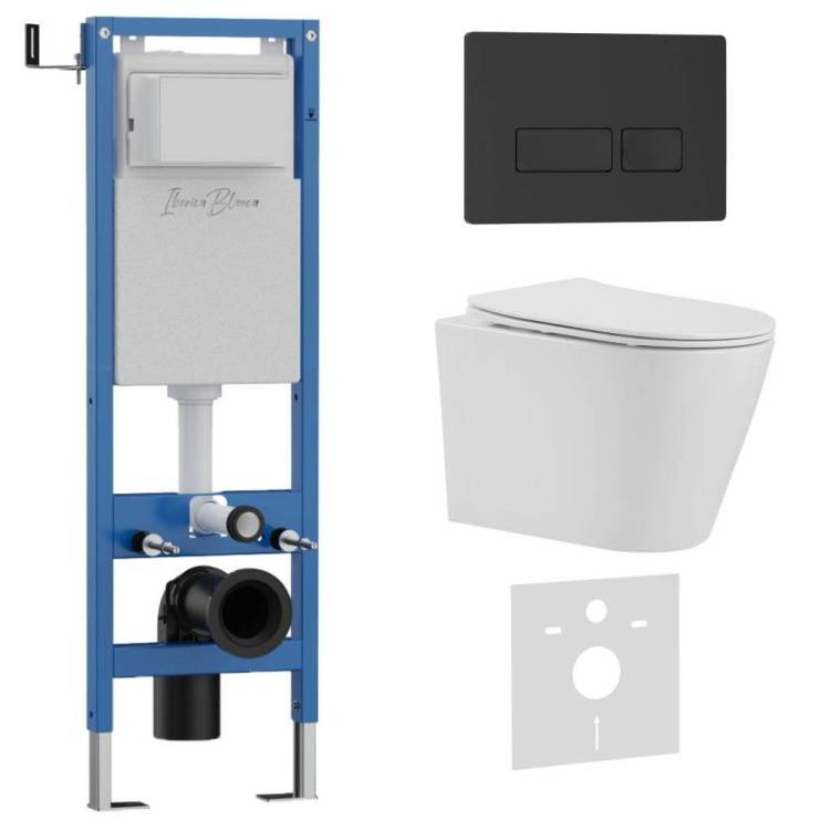 Комплект Iberica Blanca Burgos Alto IB.001M.BRA.231.212 унитаз безободковый, белый, сиденье микролифт, клавиша смыва черный матовый