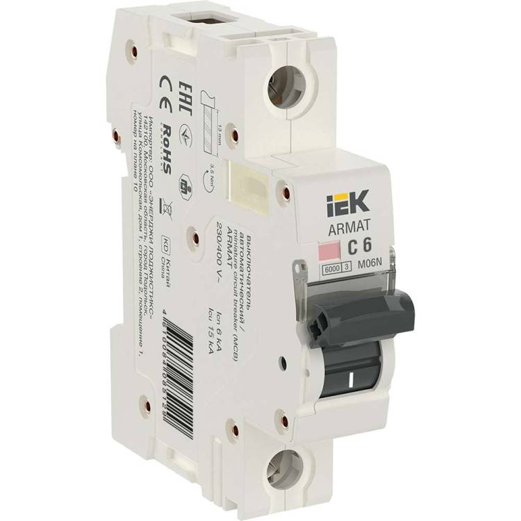 Автоматический выключатель IEK Armat M06N 1P C 6А AR-M06N-1-C006