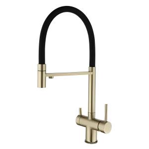 Смеситель для кухни Maretti Calabria Gold CAG31RGF18 с гибким изливом и подключением фильтра, золотой сатин