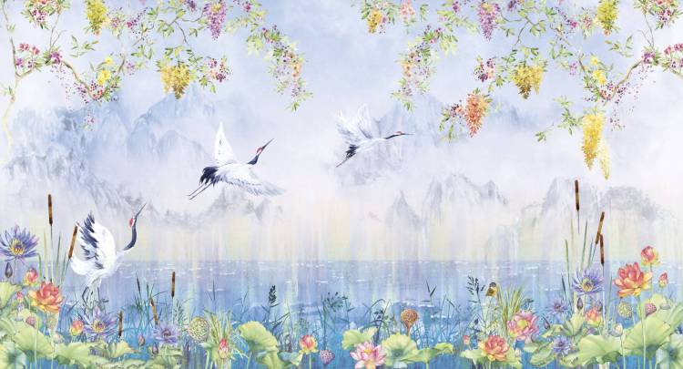 Бесшовные Eco обои Ortograf Flora 31259 Storks purple Жемчуг ОЕ-Р3