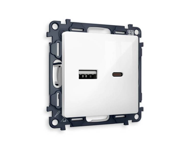 Комплект механизма розетки 2USB A+C 20W (быстрая зарядка) Ambrella Volt Alfa MA111010
