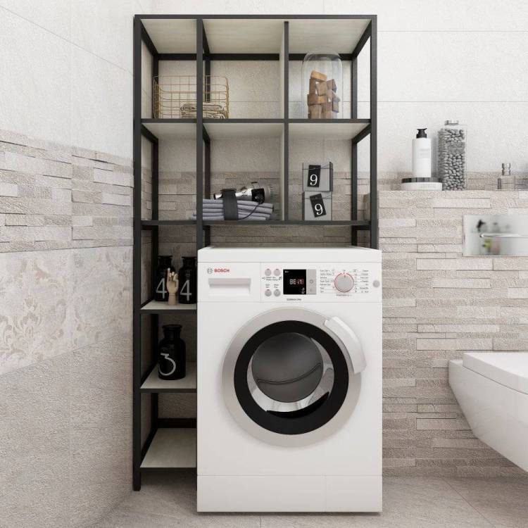 Шкаф Sanflor Лофт северное дерево светлое, черный муар, для стиральной машины