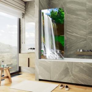 Шторка на ванну MaybahGlass MGV-930-ФП007-6 80x140, поворотная, стекло с рисунком 6 мм, профиль черный