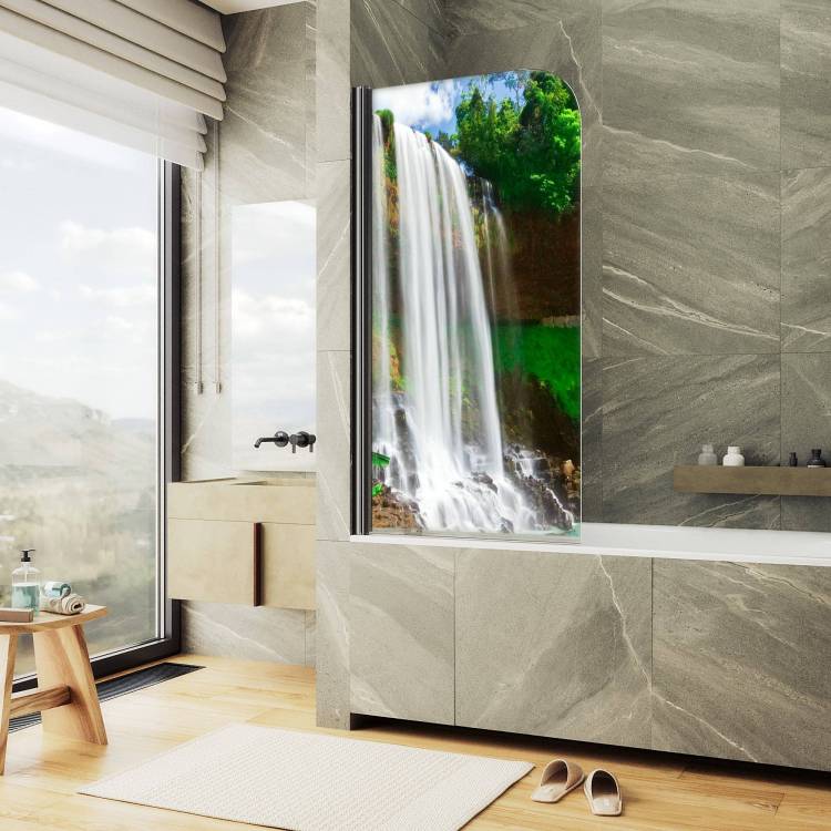 Шторка на ванну MaybahGlass MGV-930-ФП007-6 80x140, поворотная, стекло с рисунком 6 мм, профиль черный