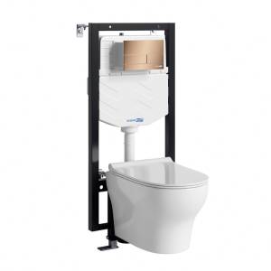 Комплект Wasserkraft Vils 56TLT.010.ME.RG04.H001 унитаз подвесной, белый, сиденье микролифт, с инсталляцией, кнопка розовое золото