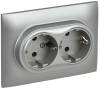 Розетка 2-местная с заземлением и шторками IEK Skandy SK-R24-16-K23-F серебряный
