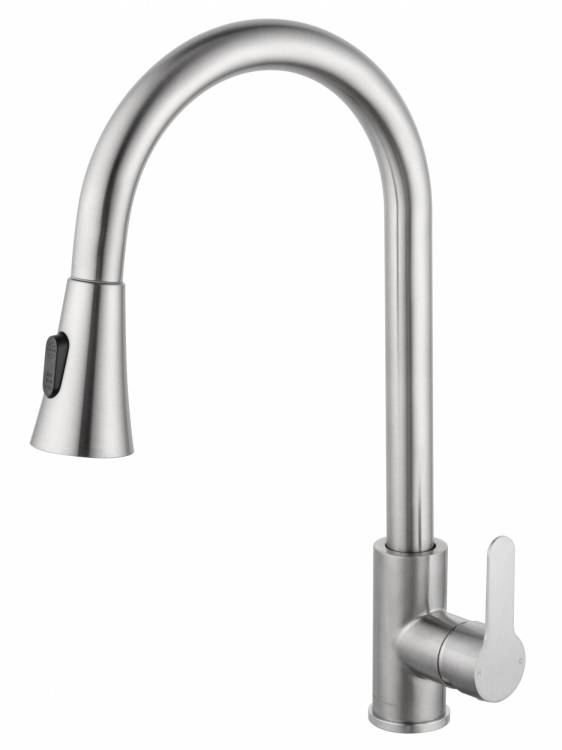 Смеситель для кухни Wonzon & Woghand WW-121E201L-BS с выдвижным изливом, брашированный никель