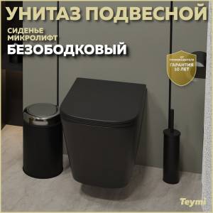 Унитаз подвесной Teymi Helmi S Black T40302MB безободковый, с сиденьем микролифт, черный матовый
