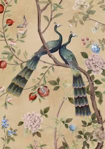 Бесшовные Eco обои Ortograf Flora 31262 Two peacocks beige Жемчуг ОЕ-Р3