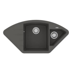 Кухонная мойка Lemark IRKANA 980 9910047 врезная угловая с доп. чашей и крылом из кварцгранита серый шелк