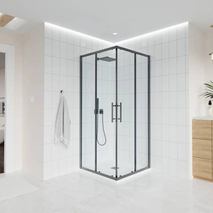 Душевой уголок Veconi Evo 300 GR профиль графит брашинг, стекло прозрачное, 100x100x195