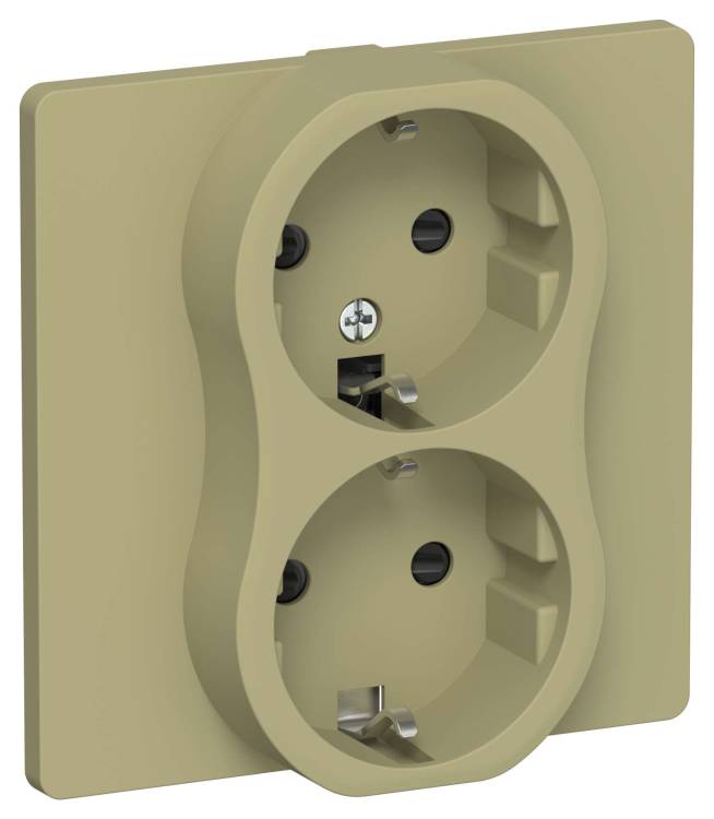 Розетка 2-местная с заземлением и шторками IEK Flite FI-R24C-16-1-K26 оливковый