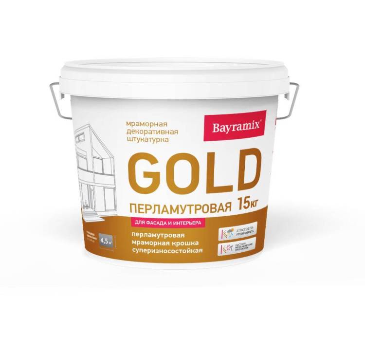 Мраморная штукатурка с перламутровым эффектом Bayramix Gold 061 BGR-15 крупная фракция (GR) 1.0-1.5 мм 15 кг