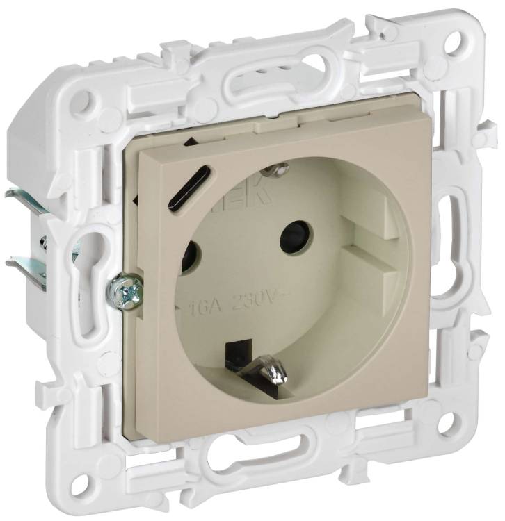 Розетка 1-местная с заземлением, шторками и USB Type С IEK Skandy SK-R14-16-U14-018-K10 бежевый