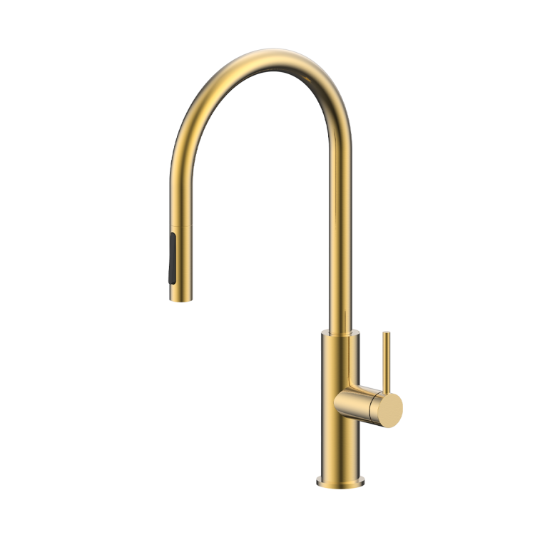 Смеситель для кухни Paulmark Senso Se215180-LG с выдвижным изливом, светлое золото