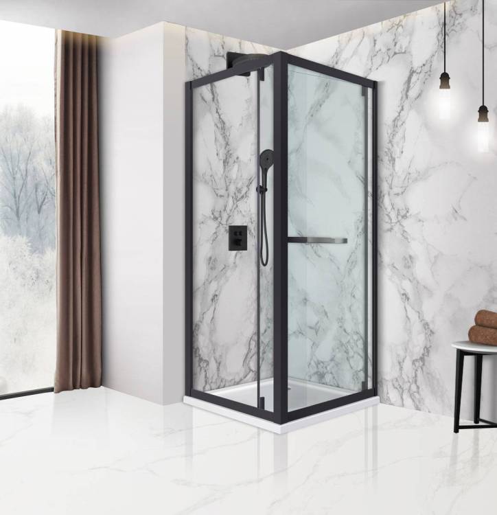 Душевой уголок Vincea Stile VSS-2ST9090CLB-R 900x900, черный, стекло прозрачное, правый