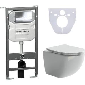 Комплект Унитаз подвесной Ceramica Nova Forma CN3009 + Инсталляция Envision CN1002CH с кнопкой Flat, хром