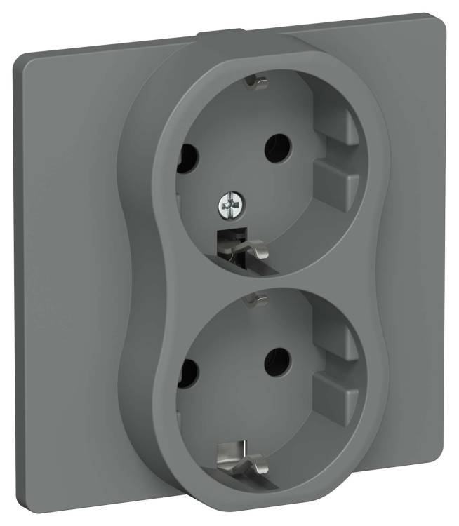 Розетка 2-местная с заземлением IEK Flite FI-R21C-16-1-K80 мокрый асфальт