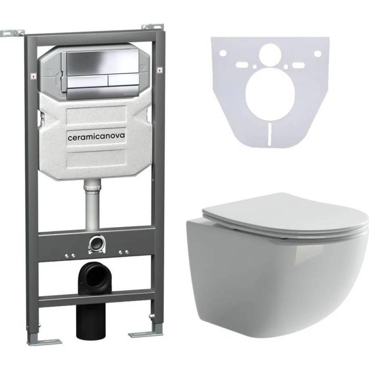 Комплект Унитаз подвесной Ceramica Nova Forma CN3009 + Инсталляция Envision CN1002CH с кнопкой Flat, хром