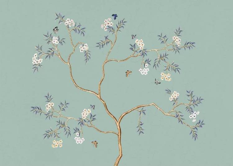 3D Фотообои Artegrafico «Деревце с золотыми ветвями на бирюзовом» DV-012 канвас