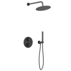 Душевой комплект Vincea VSFW-101TMB черный матовый, с термостатом, с тропическим душем, 25 см