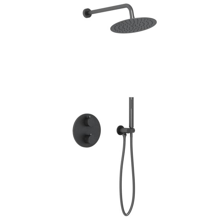 Душевой комплект Vincea VSFW-101TMB черный матовый, с термостатом, с тропическим душем, 25 см