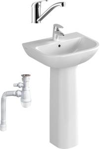 Комплект Раковина VitrA S20 5503B003 + Пьедестал VitrA S20 5529B003 + Смеситель Rossinka Y Y35-22 + Сифон Wirquin Минор с отводом для стиральной машины