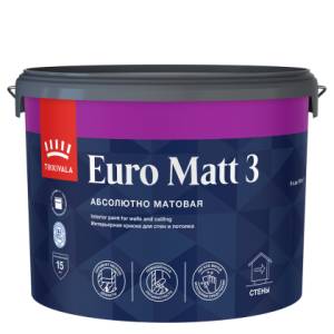 Краска интерьерная Tikkivala Euro Matt 3 глубокоматовая база A 9 л