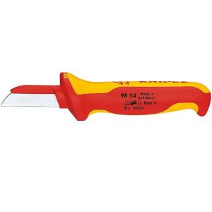 Нож KNIPEX для кабеля VDE, пластиковый обух на лезвии для предупреждения КЗ, 190 мм, диэлектрический, 2-компонентная рукоятка