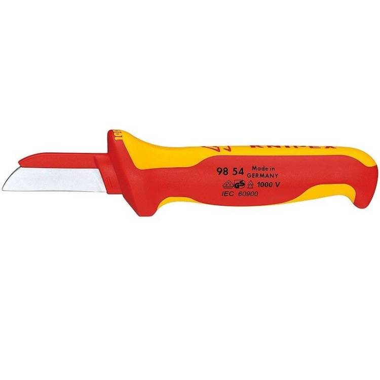 Нож KNIPEX для кабеля VDE, пластиковый обух на лезвии для предупреждения КЗ, 190 мм, диэлектрический, 2-компонентная рукоятка
