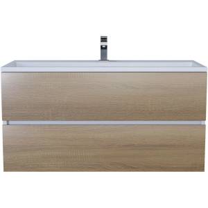 Тумба с раковиной Uperwood Barsa 293020535 подвесная, белая, дуб сонома, 100 см