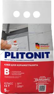 Клей для плитки и керамогранита Plitonit В усиленный армирующими волокнами 5 кг