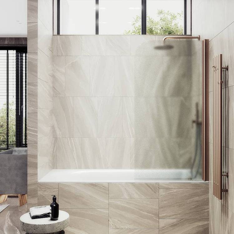 Шторка на ванну MaybahGlass MGV-605-2 поворотная, на монопетле, стекло сатин, профиль бронза, 1400x400