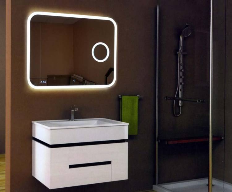 Зеркало Relisan Constance 90x70 с подсветкой, увеличительным зеркалом и часами