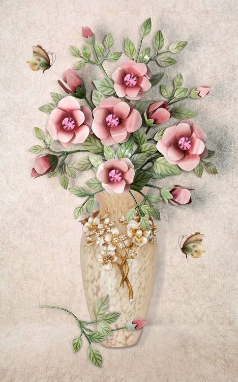 3D Фотообои Artegrafico «Объемный букет в вазе» BR-044 песок